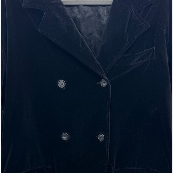 Vintage 90s Old Navy Velvet Pea Coat Sz XL Black Witchy Goth Grunge Regency Gorp - Picture 2 of 11